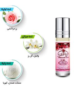 نت‌های اولیه، میانی و پایه عطر 6 میل رز مغربی از برند الرحاب