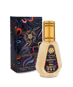 تصویر شیشه و جعبه ادکلن 50 میل میدنایت عود از برند ارض الزعفران